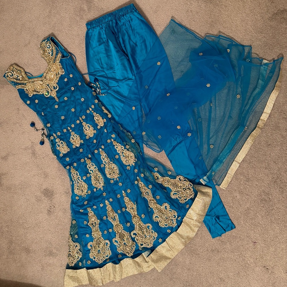 Elegant Blue and Gold Embroidered Dress Set